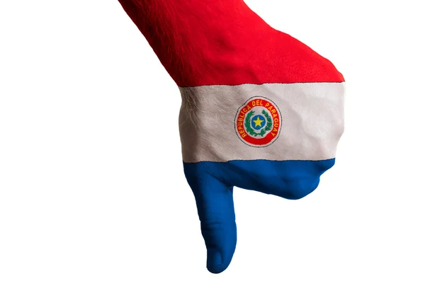 Paraguay national flag thumbs down gesture for failure made with — Stock Photo, Image