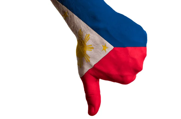 Philippines national flag thumbs down gesture for failure made w — Stock Photo, Image