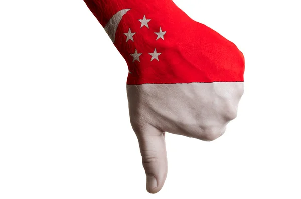 Singapore bandeira nacional polegares para baixo gesto por falha feita sagacidade — Fotografia de Stock