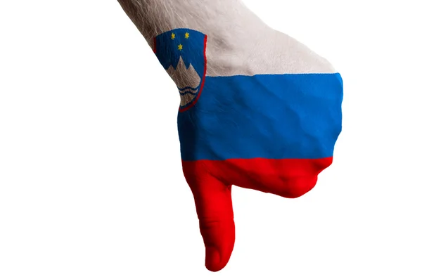 Sloweniens Nationalflagge zeigt Daumen nach unten Geste für Versagen gemacht mit — Stockfoto