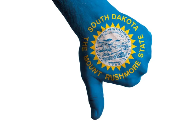 Sul dakota us estado bandeira polegares para baixo gesto por falha feita — Fotografia de Stock