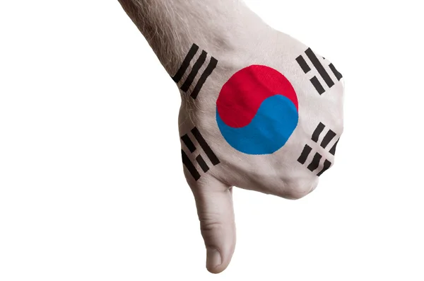 Sul da Coréia bandeira nacional polegares para baixo gesto por falha feita w — Fotografia de Stock