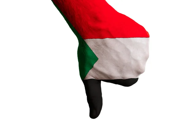 Sudan national flag thumbs down gesture for failure made with ha — Stock Photo, Image