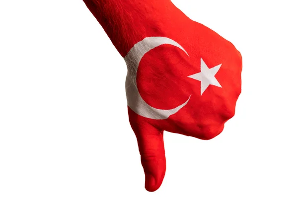 Turkiet flagga tummen ner gest för underlåtenhet gjort med ha — Stockfoto