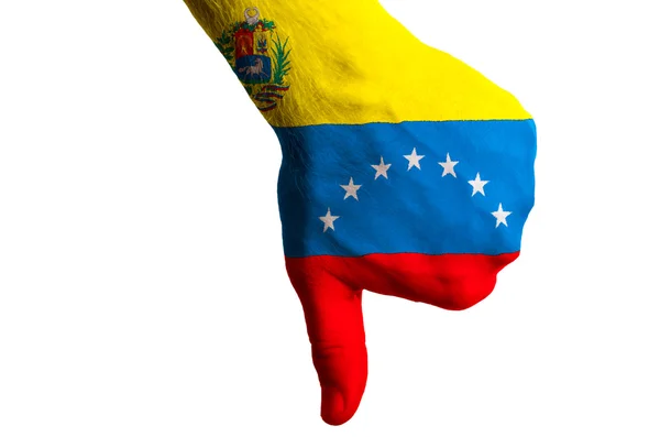 Venezuela national flag thumbs down gesture for failure made wit — Stock Photo, Image