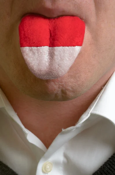 Man tong geschilderd in Indonesië vlag symboliseert tot kennis te — Stockfoto