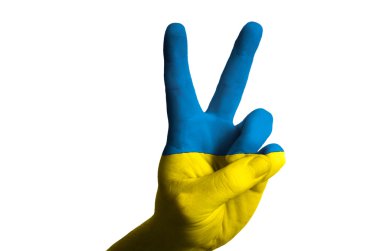 Ukrayna ulusal bayrak iki parmak hareketi zafer ve winn için