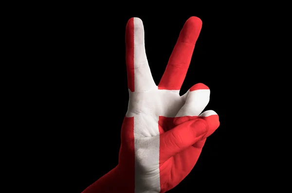 Denmark national flag two finger up gesture for victory and winn — Stock Photo, Image