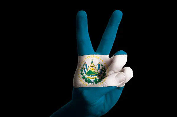 엘살바도르 국기 두 손가락 제스처 승리에 대 한 구성 및 — 스톡 사진