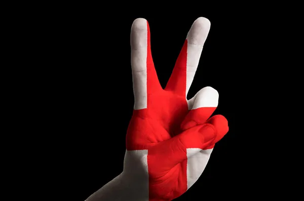 Engeland nationale vlag twee vinger omhoog gebaar voor overwinning en winn — Stockfoto