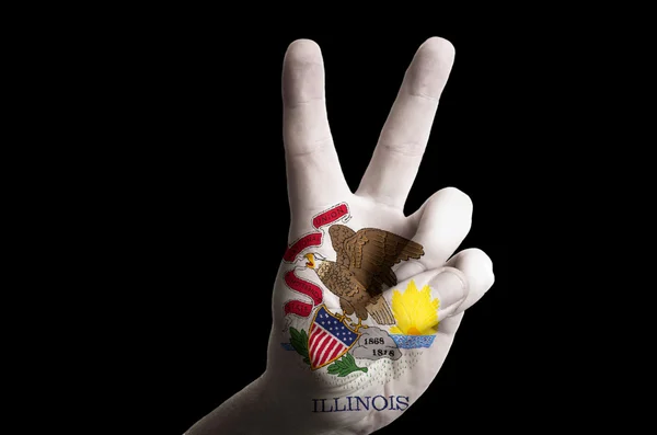 Ιλλινόις μας κρατική σημαία δύο δάχτυλων επάνω χειρονομία για την νίκη και να κερδίσει — Φωτογραφία Αρχείου
