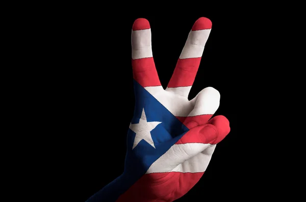 Puertorico bandeira nacional dois dedo para cima gesto para a vitória e w — Fotografia de Stock