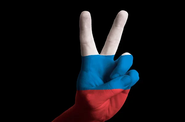 Rusland nationale vlag twee vinger omhoog gebaar voor overwinning en winne — Stockfoto