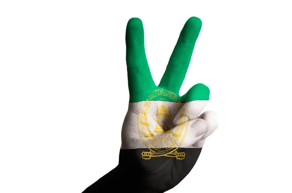 Bandeira nacional do Afeganistão dois dedo para cima gesto para a vitória e — Fotografia de Stock
