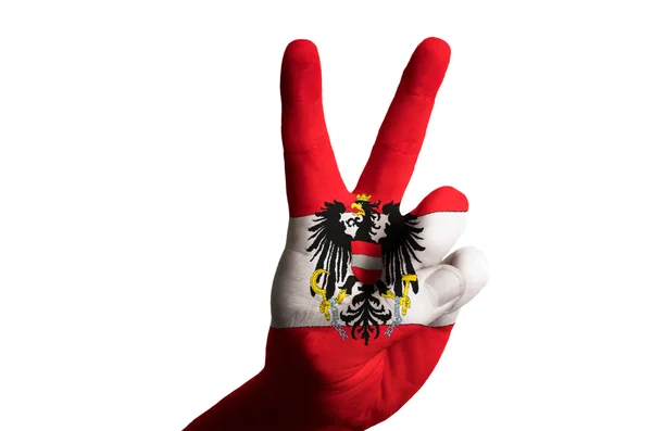 Österrike flaggan två finger upp gest för seger och winn — Stockfoto