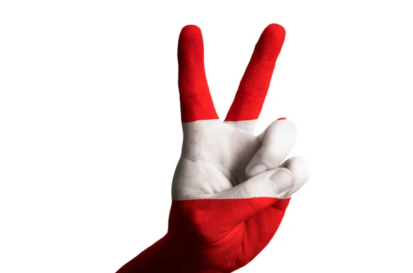 Austria flagi narodowej dwóch palcem gest zwycięstwa i winn — Zdjęcie stockowe
