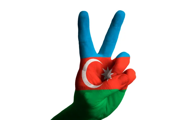 Azerbaijan bandeira nacional dois dedo para cima gesto para a vitória e w — Fotografia de Stock