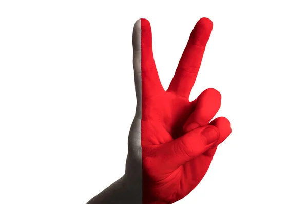 Bahrain national flag two finger up gesture for victory and winn — Stock Photo, Image