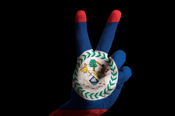 Belize nationale vlag twee vinger omhoog gebaar voor overwinning en winne — Stockfoto