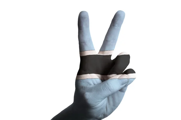 Botswana national flag two finger up gesture for victory and win — Stock Photo, Image