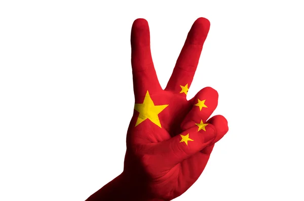 China national flag two finger up gesture for victory and winner — Stock Photo, Image