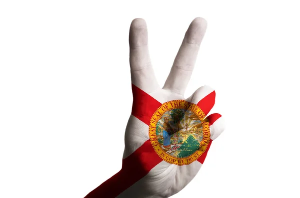 Florida nos bandera del estado de dos dedos hacia arriba gesto para la victoria y ganar — Foto de Stock