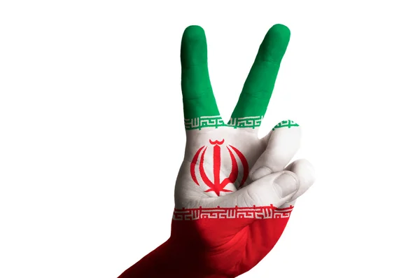 Iran bandera nacional de dos dedos hacia arriba gesto de victoria y ganador —  Fotos de Stock