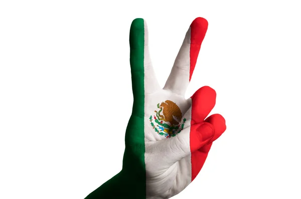Bandiera nazionale messicana due dita in su gesto per la vittoria e winne — Foto Stock