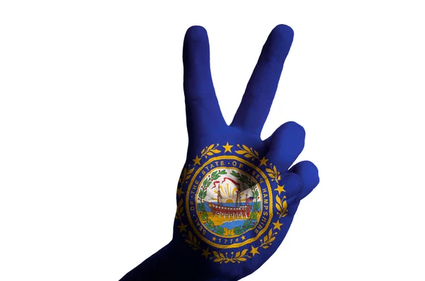 Neue hampshire us state flag zwei Finger nach oben Geste für den Sieg ein — Stockfoto