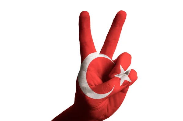 Türkei Nationalflagge zwei Finger hoch Geste für Sieg und Sieg — Stockfoto