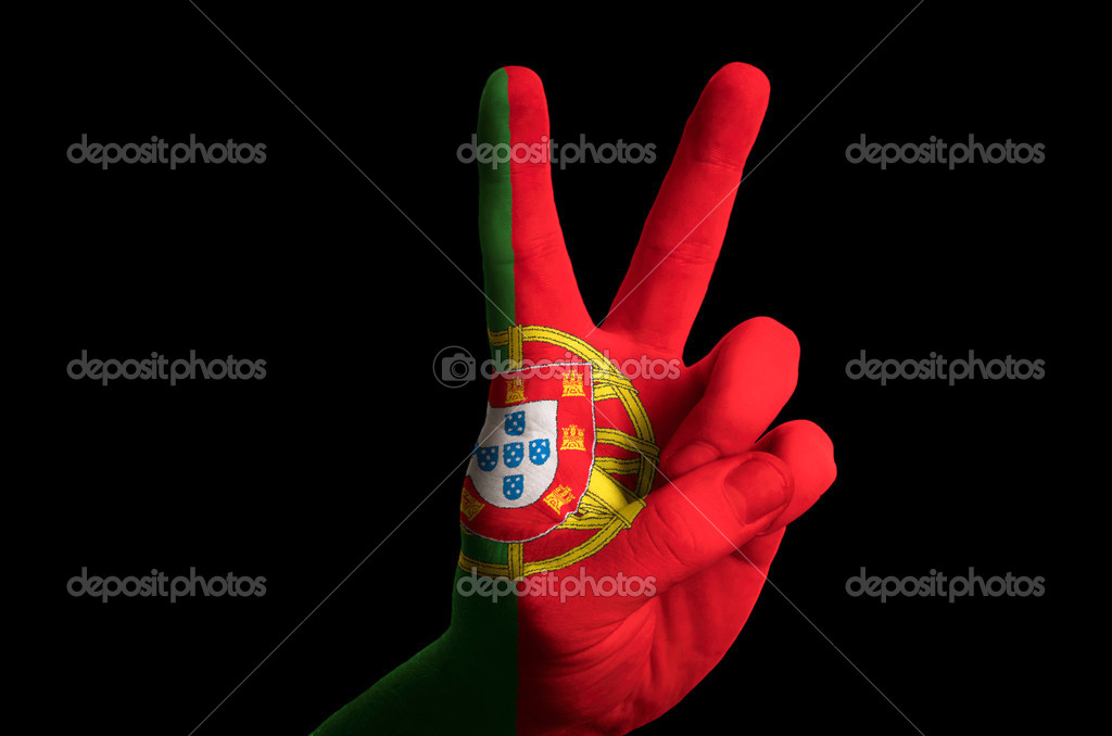 ポルトガル国旗 2 指ジェスチャーの勝利と勝つのために ストック写真 C Vepar5