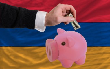 dolar zengin piggy banka ve Ermenistan bayrağı