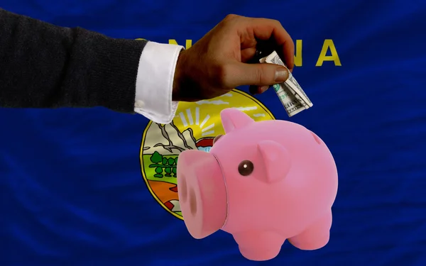 Dollar till rika piggy bank och amerikansk flagg av monta — Stockfoto