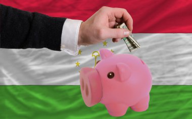 dolar zengin piggy banka ve Tacikistan bayrağı