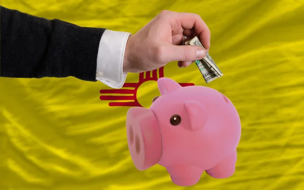 Dollar till rika piggy bank och amerikansk flagg av nya m — Stockfoto