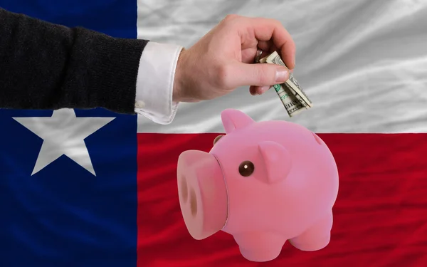 Dollar in piggy rijke bank en de vlag van de Amerikaanse staat Texas — Stockfoto