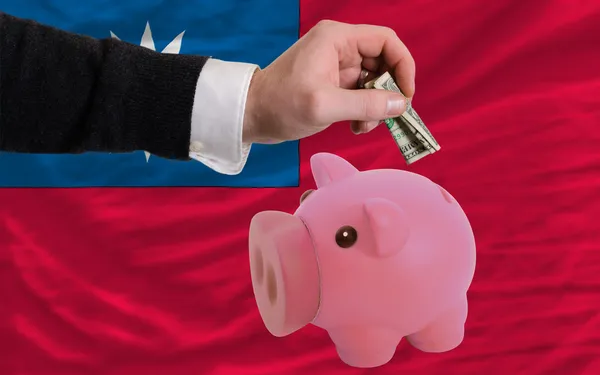 Dólar en alcancía rica y bandera nacional de taiwan — Foto de Stock