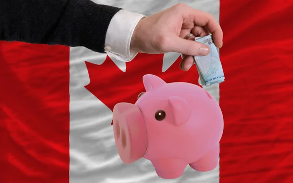 カナダの国旗を銀行貯金箱のリッチ ユーロの資金 — ストック写真