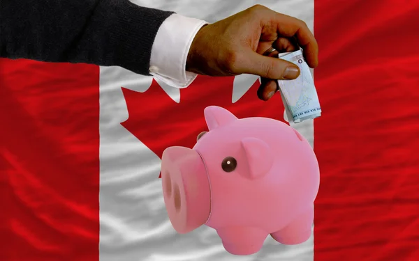 Financiamento do euro em porquinho rico Bandeira nacional do Canadá — Fotografia de Stock