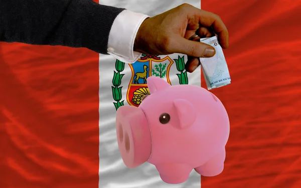 Financování eura do piggy rich bank národní vlajka peru — Stock fotografie