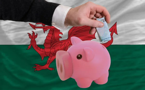 Financiering van euro naar piggy rijke bank nationale vlag van wales — Stockfoto