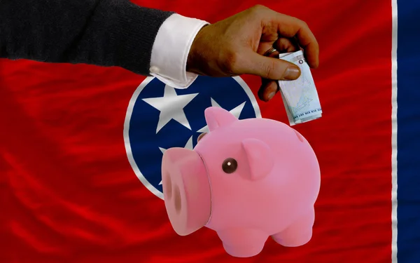 Finansiering euro i piggy rika bank flagga amerikanska staten av tenn — Stockfoto