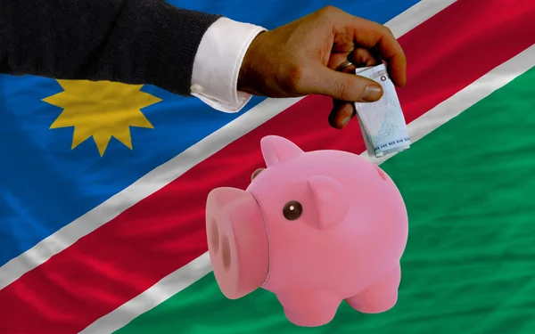 Financiación del euro en una alcancía rica Bandera nacional de namibia —  Fotos de Stock