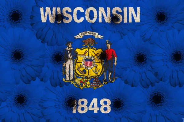 Drapeau stylisé de l'état américain du Wisconsin avec gerbera fl — Photo