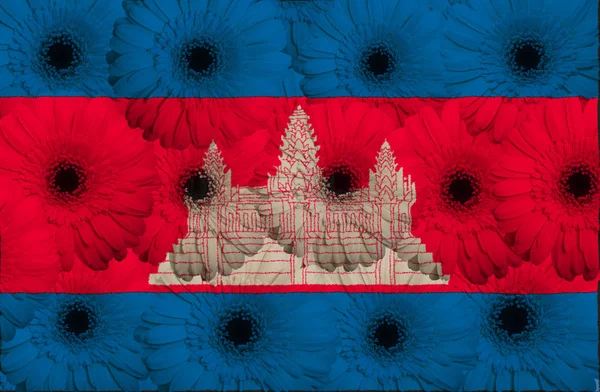 Bandera nacional estilizada de cambodia con flores de gerberas — Foto de Stock
