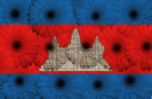 Bandera nacional estilizada de cambodia con flores de gerberas — Foto de Stock