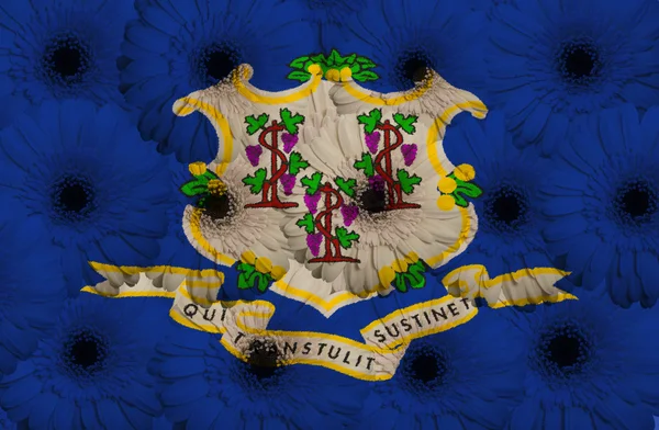 Stylized flag of american state of connecticut with gerbera — Stock Photo, Image