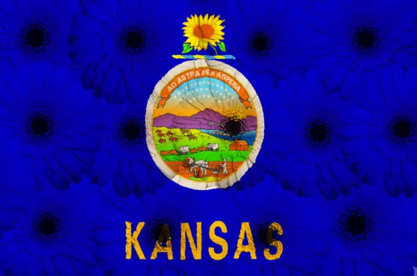 Stylized flag of american state of kansas with gerbera flowe — Stock Photo, Image