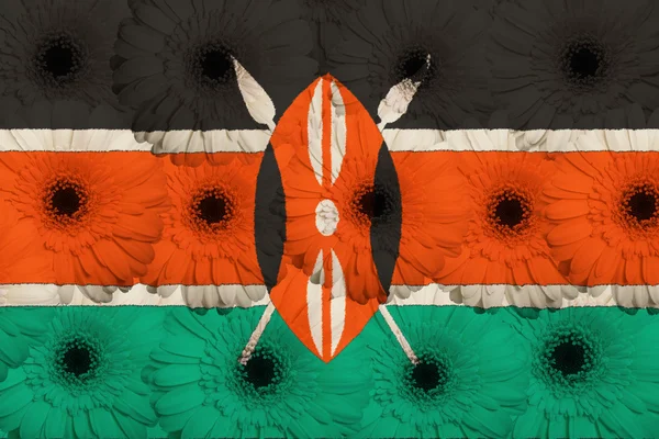 Stylizované národní vlajka Keni s květy, gerbera — Stock fotografie