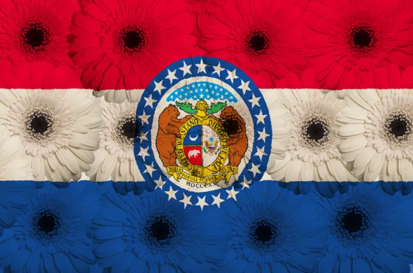 Gestileerde vlag van de Amerikaanse staat missouri met gerbera flo — Stockfoto